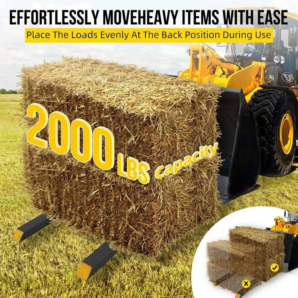 Garvee 109 cm Schwerlast-Palettengabel zum Anklemmen, 907 kg Tragkraft, Gabelzinken mit 50–91 cm Stabilisator und Doppel-Bolzen-Sicherung für Traktor und Frontlader