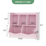 Garvee Kinderspielzeug Bücherregal Mit 3 Fächern & 2 Kippboxen, Holz, Kippschutz Für Schlafzimmer & Spielzimmer, 36x11x31cm, Retro Braun - Rosa