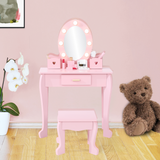 Garvee Kinder Schminktisch Set Mit LED Spiegel & Hocker, MDF Holz, Rosa, Für 4–9 Jahre - Rosa