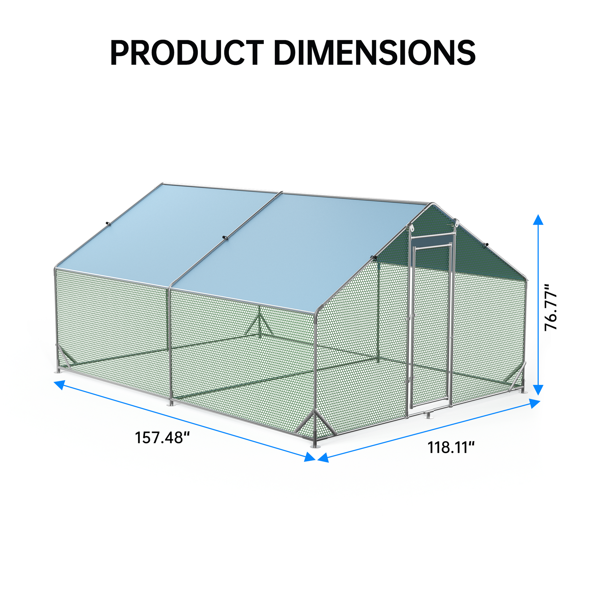 Garvee Großer Metall Hühnerstall 300 × 400 × 195 cm – Zwei Abteile, Dreifachverstärkter Stahlrohrrahmen für Garten und Bauernhof
