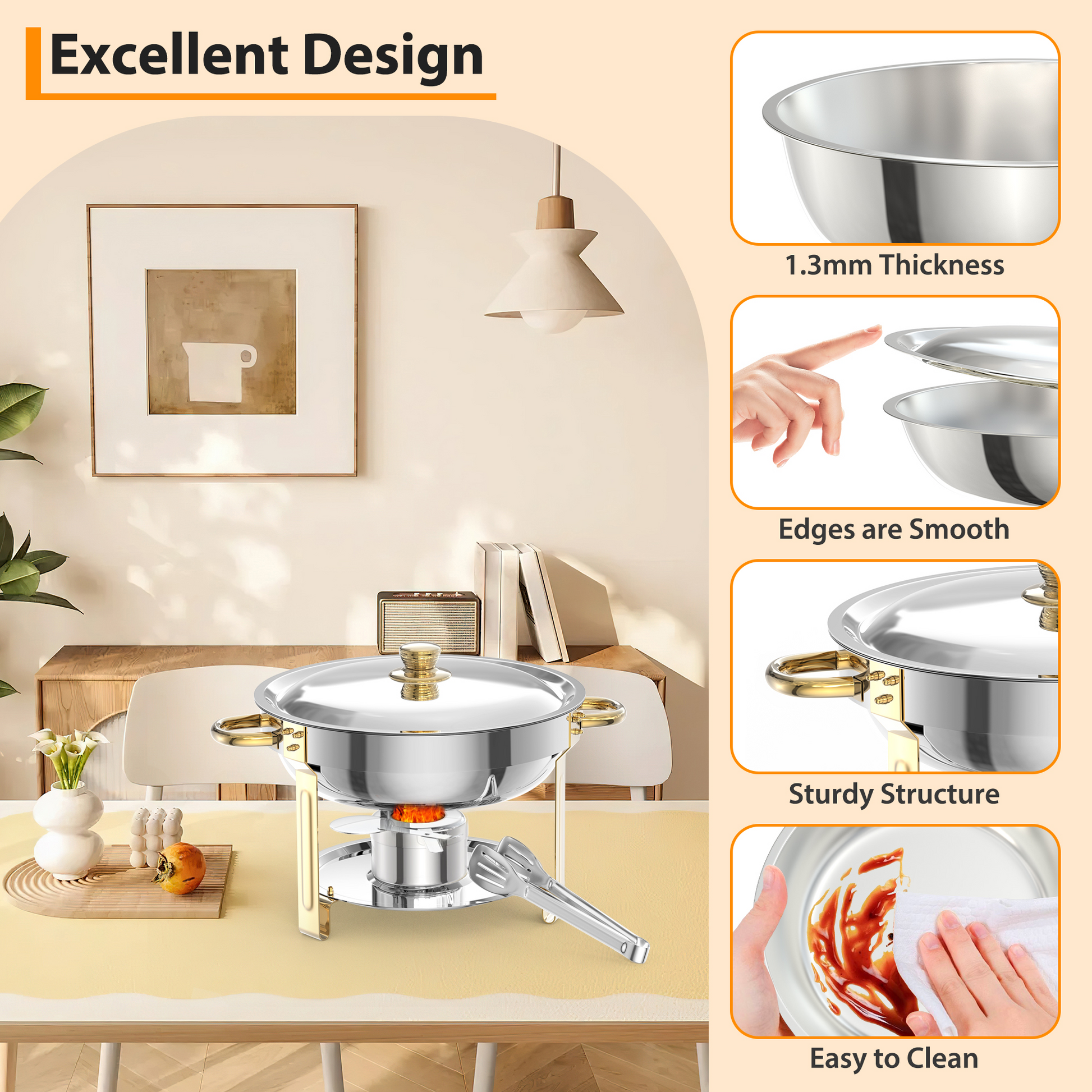 Garvee 5Qt Edelstahl Chafing Dish Set 2-teilig, Kuppeldeckel Buffetwärmer für Catering, Hochzeiten, Partys - Mit Löffel & Pinzette