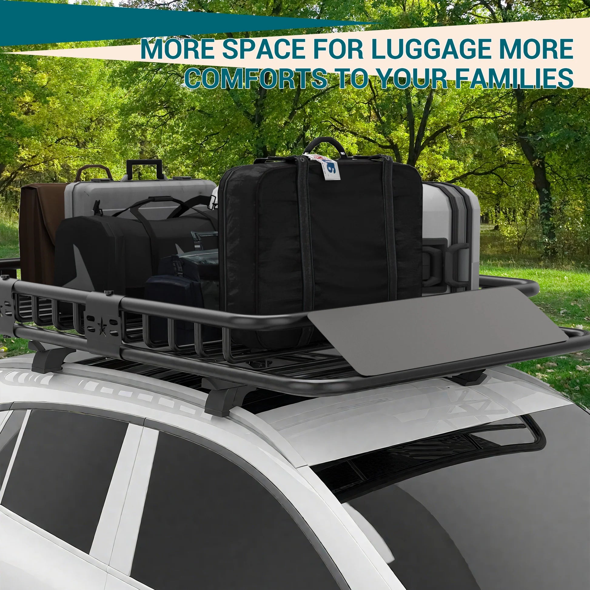 Garvee Universal-Dachgepäckträger 163 × 99 cm, robuster Stahl, erweiterbar, für SUVs & Pick-ups, 91 kg Tragfähigkeit, Schwarz