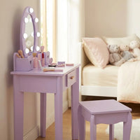 Garvee Kinder Schminktisch Set Mit LED Spiegel & Hocker, MDF Holz, Lila, Für 4–9 Jahre