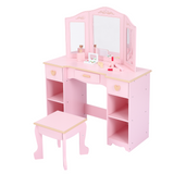 Garvee Kinder Schminktisch mit Spiegel, Stauraum & Hocker, MDF, Rosa, 3–9 Jahre
