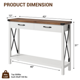 Garvee Konsolentisch Mit 2 Schubladen & Ablage Holz Metall Robust Modern-Rustikal Schwarz Weiß Für Flur Wohnzimmer 43"L x 30"W x 12"H - Wie gezeigt