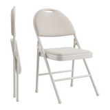 Garvee Klappstühle Set 2, Leinenstoff Gepolstert, Metall, Stapelbar, Für Camping & Büro - Beige