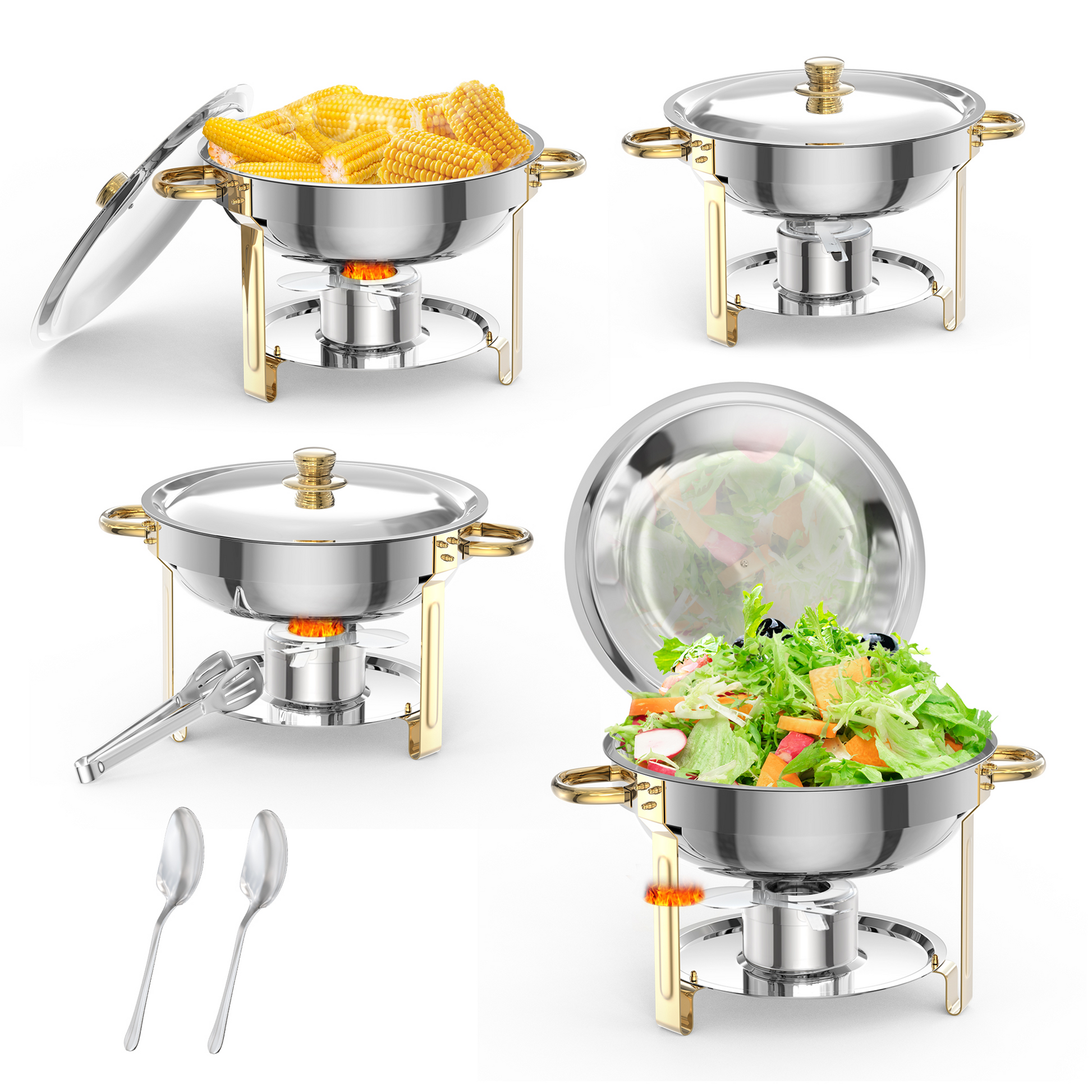 Garvee 5Qt Edelstahl Chafing Dish Set 4-teilig, Kuppeldeckel Buffetwärmer für Catering, Hochzeiten, Partys - Komplettset für Veranstaltungen