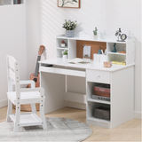 GARVEE Kinderschreibtisch aus Holz mit Stauraum, Pinnwand, Tastaturauszug und Stiftehalter, Ergonomischer Lernschreibtisch für Kinderzimmer und Lernbereich, Weiß