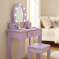 Garvee Kinder Schminktisch Set Mit LED Spiegel & Hocker, MDF Holz, Lila, Für 4–9 Jahre