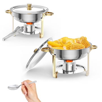 Garvee 5Qt Edelstahl Chafing Dish Set 2-teilig, Kuppeldeckel Buffetwärmer für Catering, Hochzeiten, Partys - Mit Löffel & Pinzette