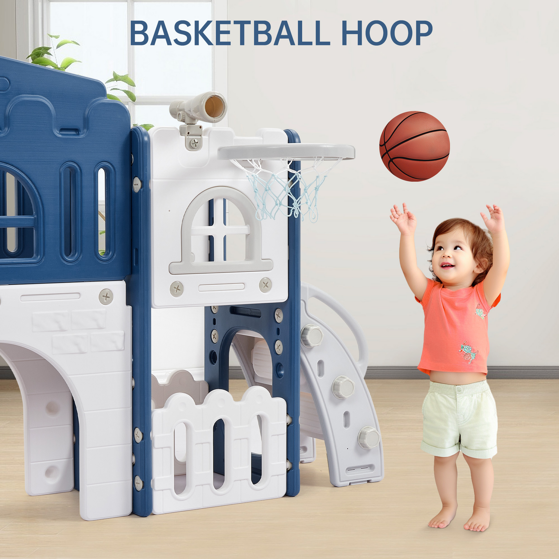 Garvee 8-in-1 Kinder Rutsche – Klettern, Basketballkorb, Tunnel, Stauraum, Modernes Design, 1–3 Jahre