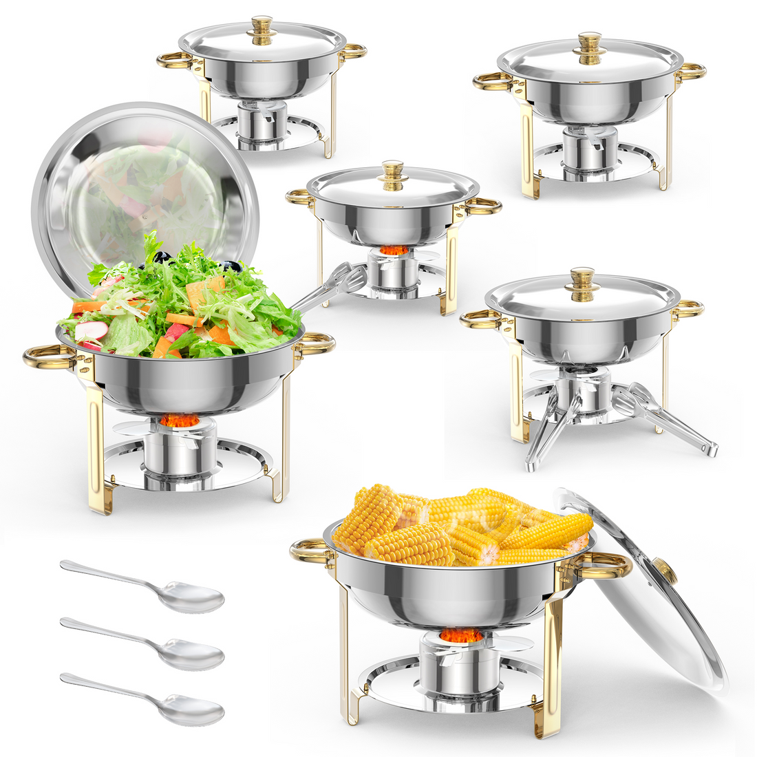 Garvee 5Qt Edelstahl Chafing Dish Set 6-teilig, Kuppeldeckel Buffetwärmer für Catering, Hochzeiten, Partys - Professionelles Großset