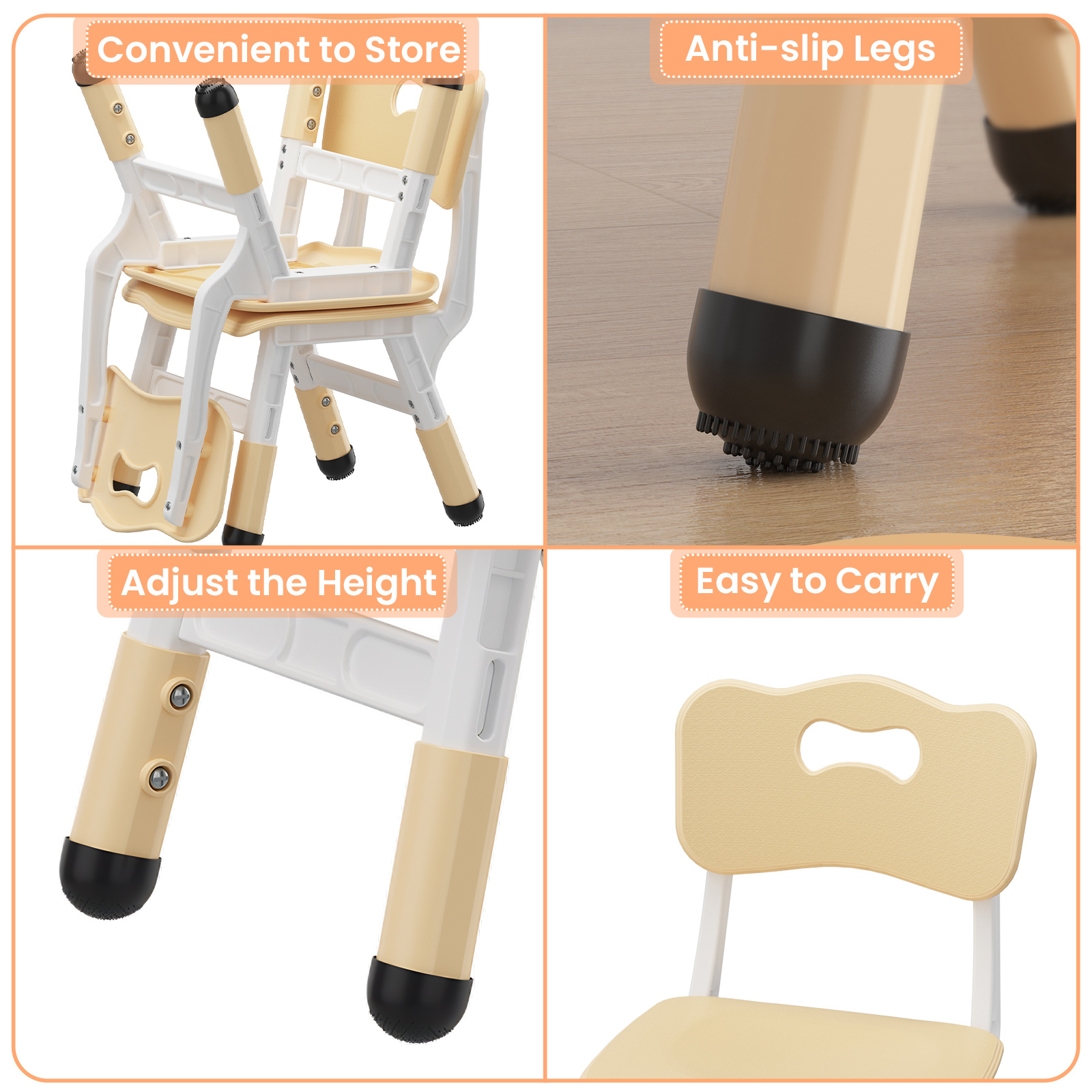 GARVEE Kinderstühle 2er-Set, 3-Stufig Höhenverstellbar, Mitwachsender Kinderstuhl für Kinder von 2–6 Jahren, Stabil, Leicht & Ergonomisch, Beige