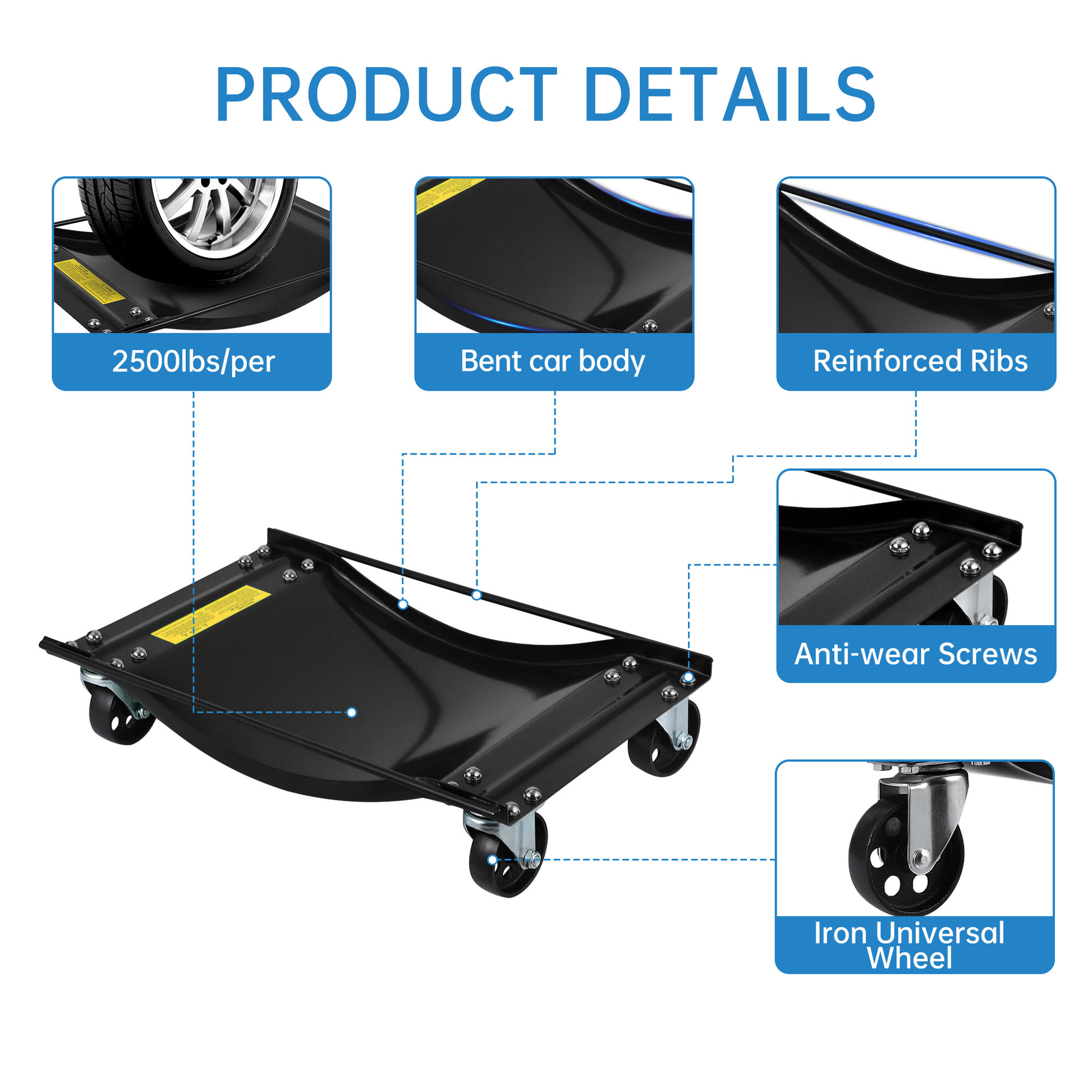 Garvee Auto-Rad Dolly Set 4 Stück – 8,9 cm Stahlrollen, 4536 kg Tragkraft, Stabil